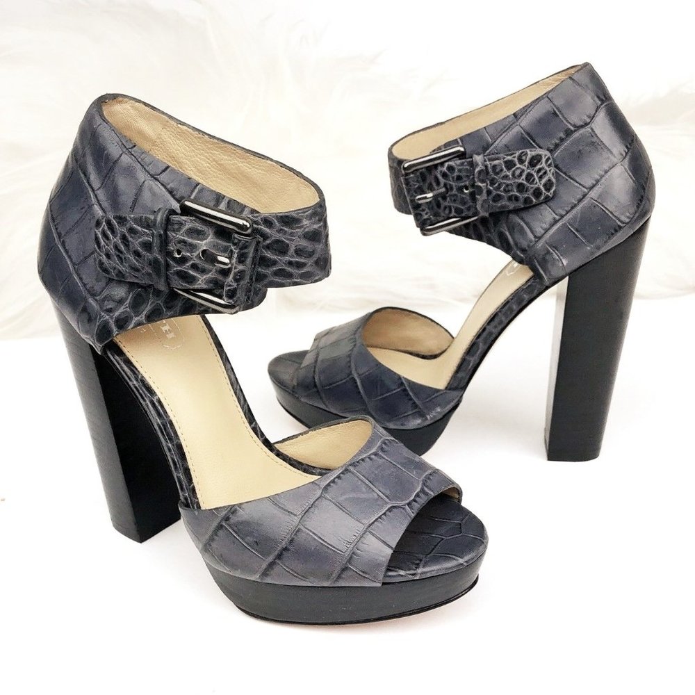 COACH Maze Leather Croc Embossed Platform Sandals